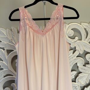 Pink Lace Trim Nightgown USA Shadowline Granny Gown